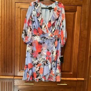 Adrianna Papell Pink and Blue Asymmetrical Sundress